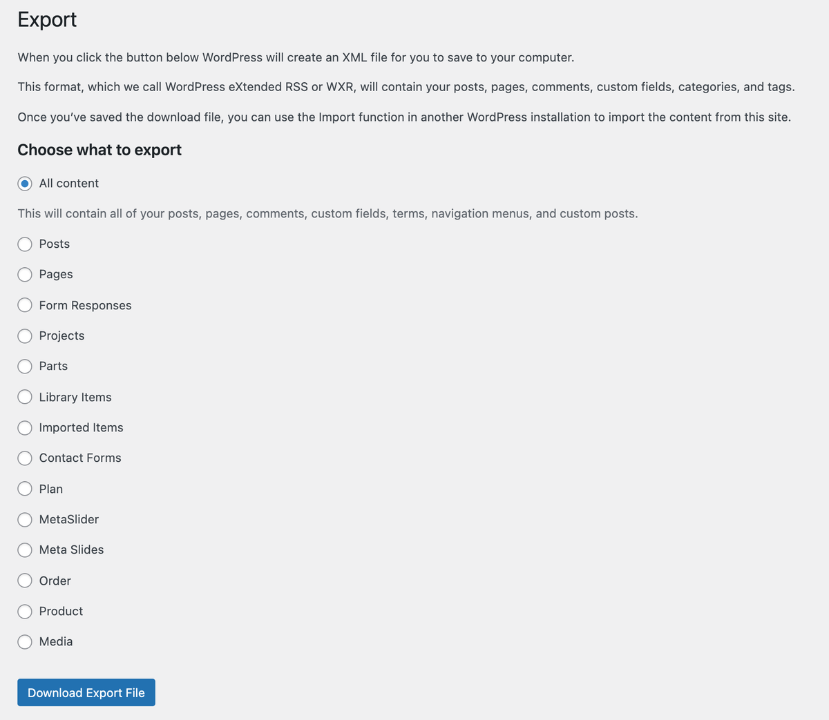 WordPress Export