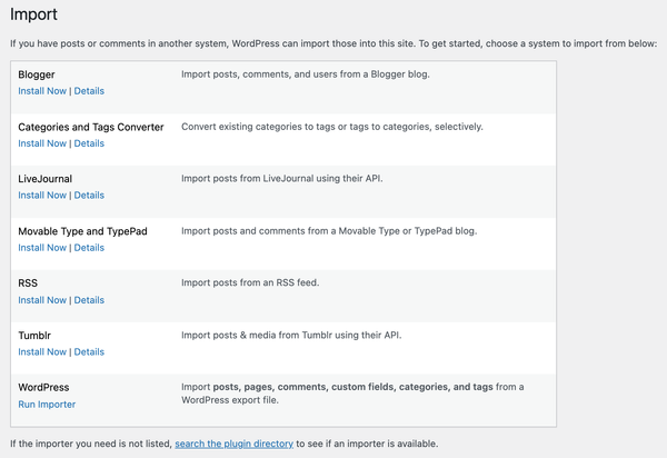 WordPress import