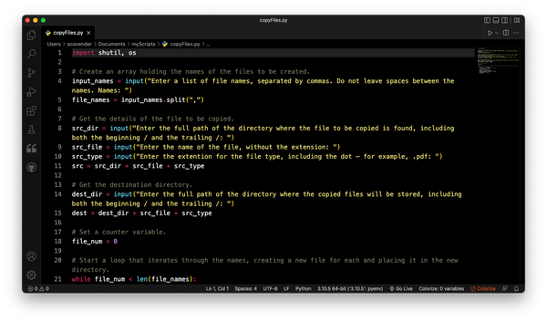 Screenshot of Python script in VSCode