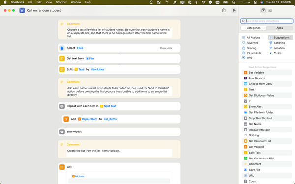 A shortcut for randomly calling on students