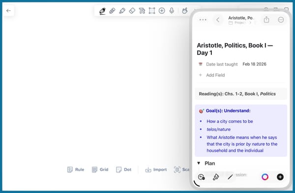 Notability in full screen on an iPad with Craft in Slide Over