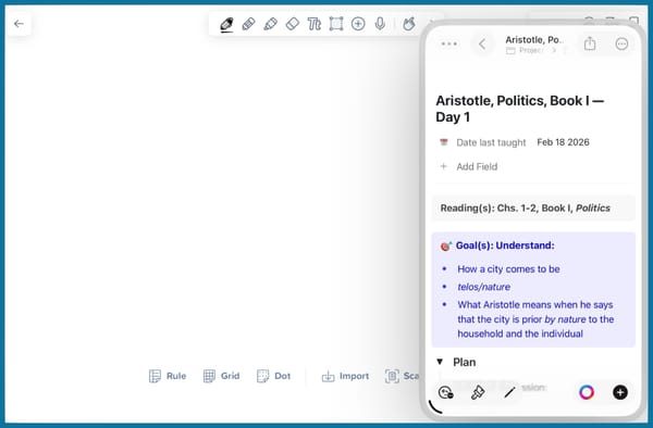 Notability in full screen on an iPad with Craft in Slide Over